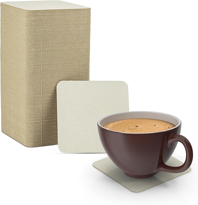MT Products Off-White Square Paper Coasters for Drinks - 4” Blank Disposable Coasters (Pack of 100) - Made in The USA