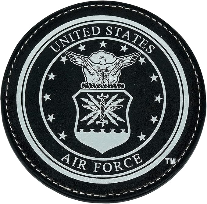 Air Force Leather Coaster Set - 4 Premium Coasters with Hot Stamped Foil USAF Logo - Air Force Gifts | USAF Leather Coasters