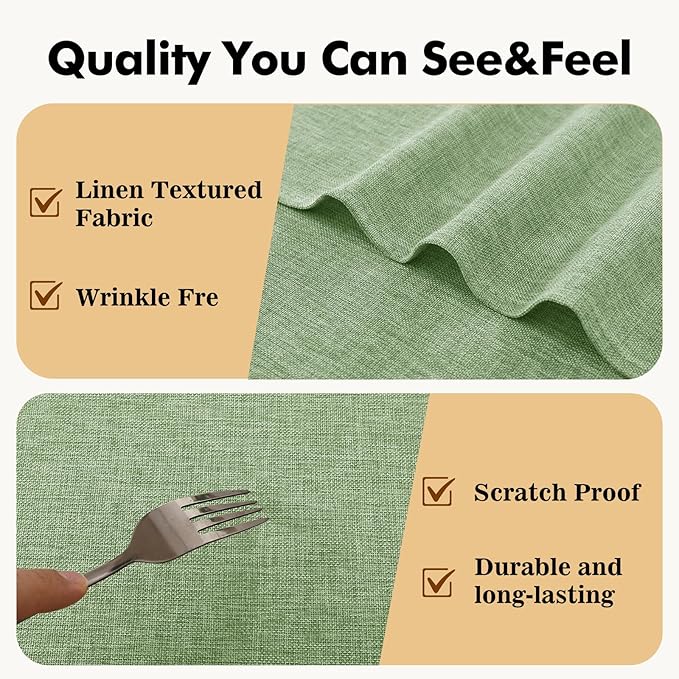 JIUZHEN Rectangle Table Cloth Faux Linen Farmhouse Tablecloth Wrinkle and Stain Resistant Decorative Fabric Table Cover for Kitchen, Dining Room, Parties and Camping, Sage Green, 60 x 84 Inch