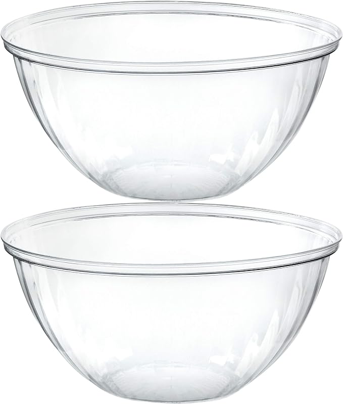 PLASTICPRO Disposable Round Crystal Clear Serving Bowls, Party Snack or Salad Bowl, Plastic Chip Dish, Candy Dish (4, 48 OUNCE)