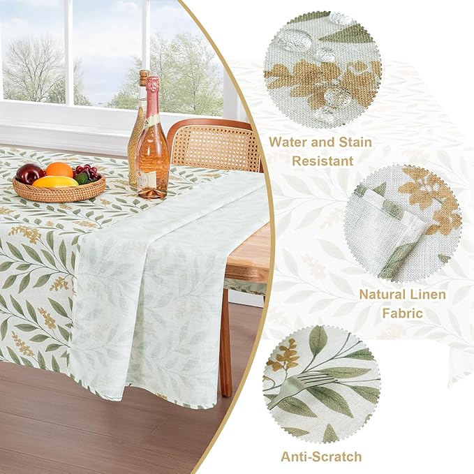 H.VERSAILTEX Linen Table Cloths Floral Printed Tablecloth Spill-Proof Waterproof Table Cover for Dining Buffet Feature Soft and Thick Fabric Wrinkle Free, 60 x 120 Inch, Adela Botanical Motif - Sage