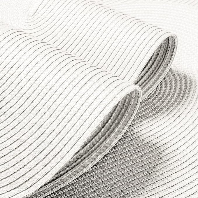 FunWheat Oval Braided Placemats Set of 4 Table Mats for Dining Tables Washable Heat Resistant Place Mats for Indoor Outdoor Use 12 x18 Inch(Oval White, 4pcs)