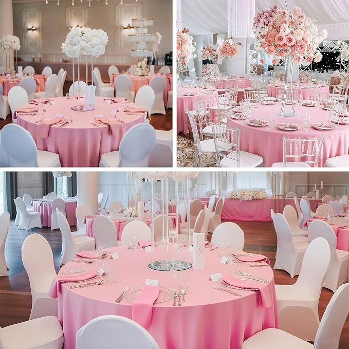8 Pack Pink Round Tablecloth 120 Inch Valentine’s Day Table Cloth for Round Tables, Washable Polyester Fabric Stain and Wrinkle Resistant Decorative Table Cover for Wedding Party Dining Banquet