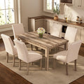 Morden Fort Rustic Dining Table Set for 6, Farmhouse Kitchen Dining Chairs for 6, Charming 60" Rectangular Wooden Table&6 Upholstered Chair with Nailhead Accents for Dining Hub,Breakfast Nook