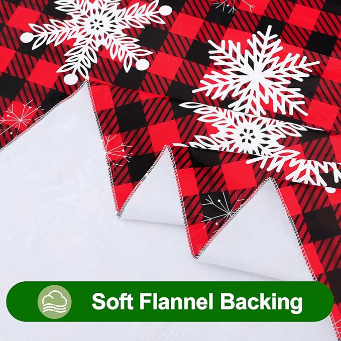 Smiry Christmas Rectangle Table Cloth, Waterproof Vinyl Tablecloth with Flannel Backing, Wipeable Bufflo Checked Snowflake Plastic Tablecloths for Christmas Table Decorations, (60"x120", Black & Red)
