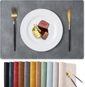MOSAYT Vinyl Placemats Set of 4-12 X 17 Inch - Faux Leather 100% Waterproof Oil-Proof Wipeable PU Place Mats, Heat Resistant Reversible Table Mats for Kitchen, Dining, Outdoor (Grey)