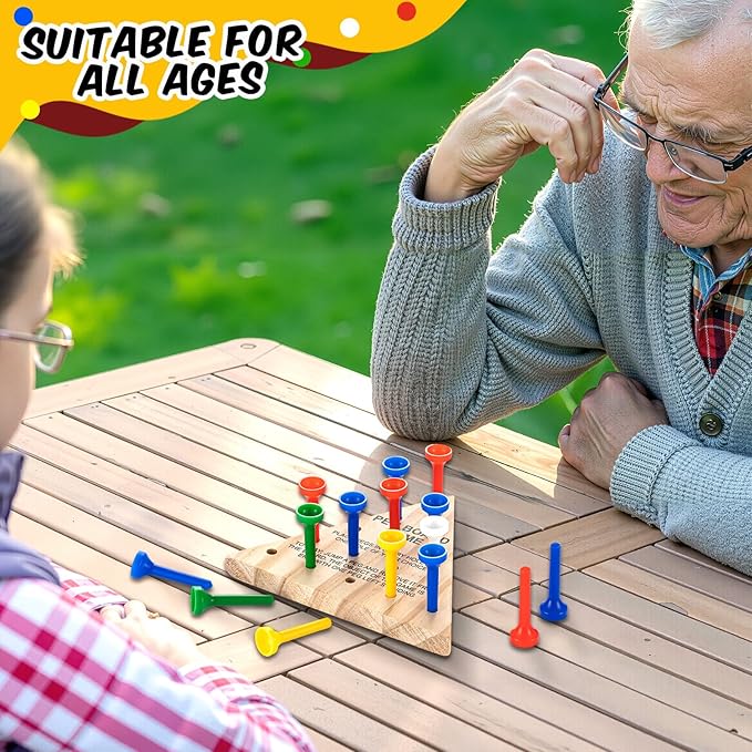 Skylety 24 Pack Triangle Peg Games Wooden Board Table Game for Family Boys Girls Adults, Learning Toys Travel Peg Jump Toys Triangle Puzzle Brain Teaser Christmas Gifts (Multicolor)