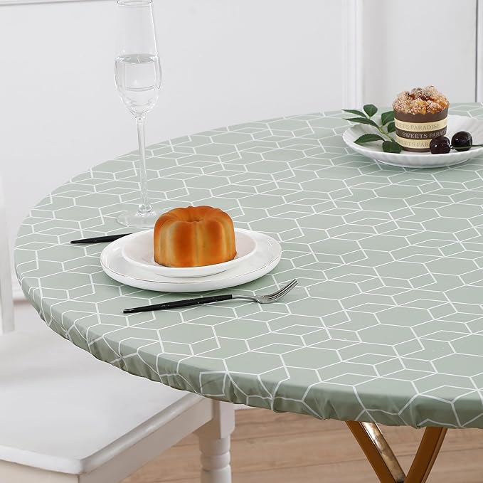 Walrus Round Vinyl Fitted Tablecloth with Flannel Backing Elastic Edge Design Table Cover Waterproof Oil-Proof PVC Table Cloth Stain-Resistant Best for 37"-44" Round