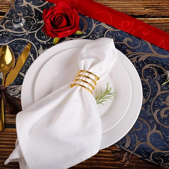 Gold Napkin Rings Set of 6, Metal Napkin Rings Dinner Napkin Holders for Cloth Napkins Thanksgiving Wedding Christmas Party Kitchen Table Decoration(6 Pcs Gold Spring)