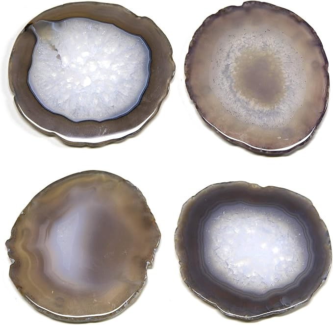Natural Agate Coasters for Drinks, Geode Stone Coaster Slices Set of 4 Gemstone Drinkware Bar Glass Coasters for Coffee Table, 3.5-4" Agate Decor for Home Housewarming Gift Birthday