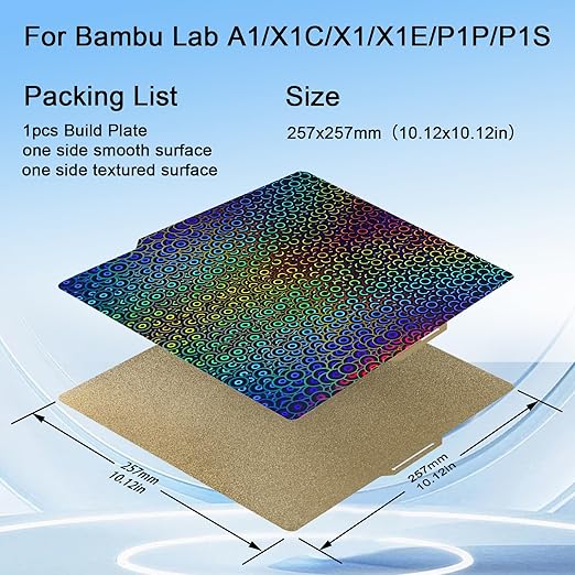 IdeaFormer Smooth Kaleidoscope PEK+Textured PEI Spring Steel Sheet 257x257mm,Flexible PEK+PEI Without Magnetic Build Plate for Bambu Lab X1/X1C/X1E/P1P/P1S/A1 3D Printers.