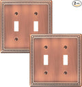 2-Pack Double Toggle Light Switch Cover Plate, Pearls Decorative Dual Switch Plate Covers, Antique Copper 2 Gang Metal Wall Plate, Corrosion Resistant