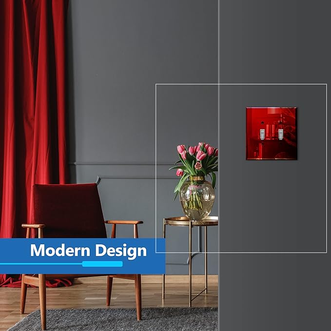 LIDER Reflective Acrylic Toggle Switch Wall Plate, Mirrored Double Light Switch Cover, Plexiglass Cover Plate, Acrylic Glass, Oversized 2-Gang 5.25" x 5.25", LWP-12O-ARD5P, Red, 5 Pack