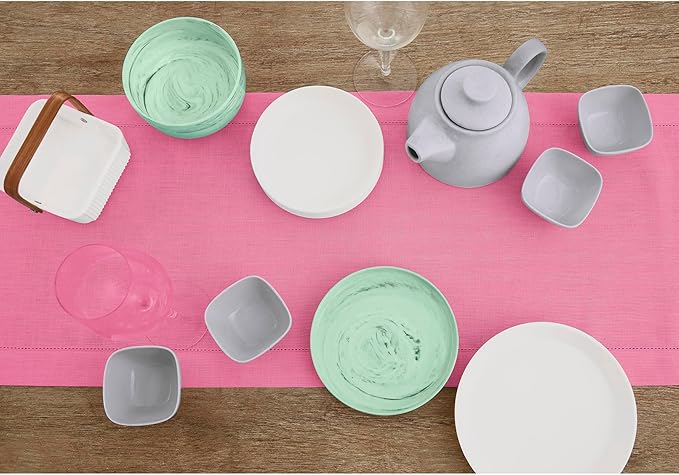 Solino Home Linen Flamingo Pink Table Runner 132 Inches Long - 100% Pure Linen Extra Long Table Runner 14 x 132 Inch for Valentines, Spring, Easter - Classic Hemstitch