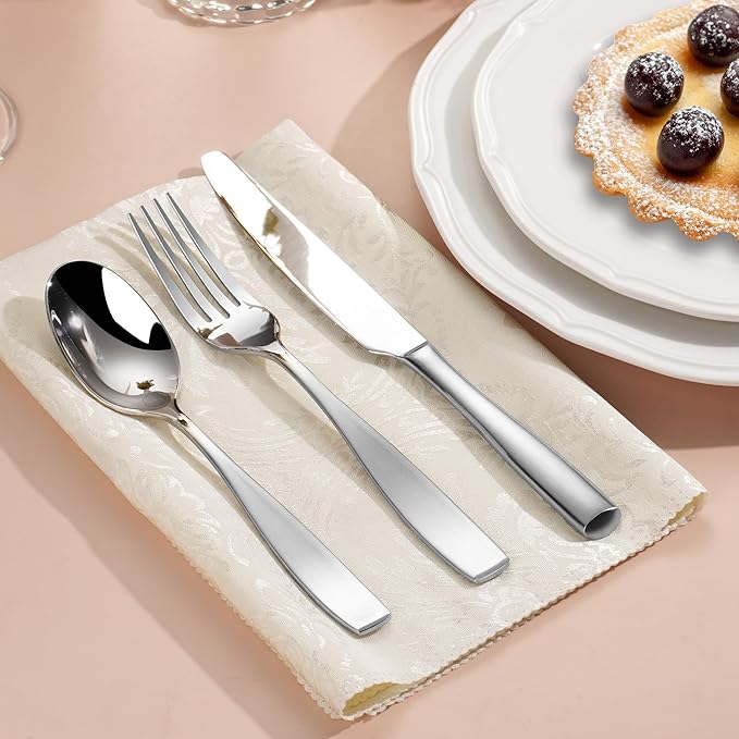 40-Piece 18/10 Heavy Flatware Set for 8, Thick Handle Forged Stainless Steel Silverware, Dishwasher Safe, Ideal for New Home Essentials Gift