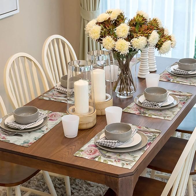 Floral Placemats Set of 4 Vintage Watercolor Bird Flower Decor Place Mats 12x18 Inch Spring Summer Seasonal Decorative Linen Table Mats for Home Kitchen Dining Party Table Decoration