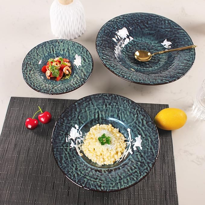 Ceramic Pasta Bowls, 22.2 oz Pasta Plates, Reactive Glaze Pasta Bowl Set of 4, Large Wide Serving Bowls for Salad, Dessert, Fruit, Microwave & Dishwasher, Oven Safe