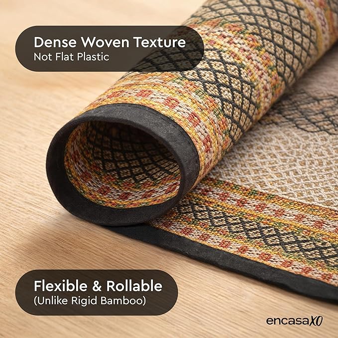 Encasa XO Woven Black Placemats Set of 4 – 12" x 17" | Handwoven Madurkathi Grass Table mats for Dining Table, Kitchen & Outdoor Decor | Durable & Heat‑Resistant