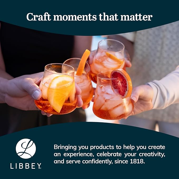 Libbey Magnitude Stemless Wine Glasses Set of 4, Tulip Shaped 12 Oz Stemless Wine Glasses, Modern Stemless Glass Tulip Bowl for Wine, Cocktails