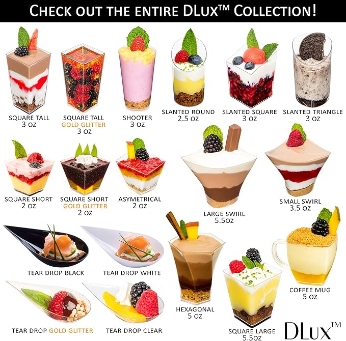 DLux 100 4-in Tear Drop Mini Appetizer Plates with Forks, Reusable White Plastic Spoons - Desserts and Appetizers Dishes Serving Plate - Asian Spoon Set, Small Catering Dessert Tasting Cups