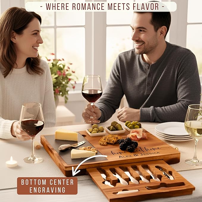 Personalized Charcuterie Board Set with Stainless Steel Knives – Wedding, Bridal Shower, Anniversary, Engagement, Valentines Day Gifts for Her, Him, Housewarming, Gift for Couples, Custom Gifts