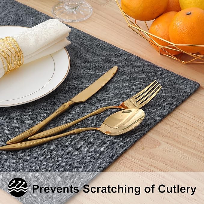 homing Cotton Linen Placemats Set of 4, Cloth Washable Farmhouse Dining Table Mats for Indoors & Outdoors, Easy to Clean, Charcoal, 13 x 19 Inch