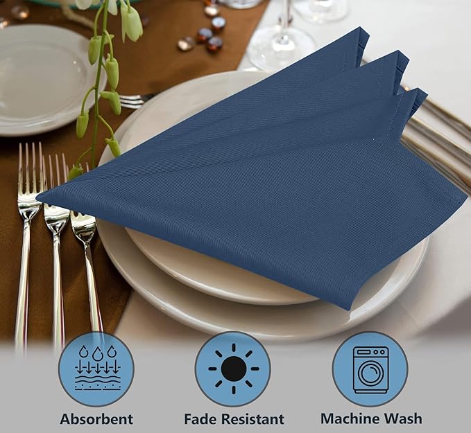 Ruvanti Cloth Napkins Set of 4, 18x18 Inches Napkins Cloth Washable, Soft, Durable, Absorbent, Cotton Blend. Table Dinner Napkins Cloth for Hotel, Lunch, Restaurant, Wedding Parties - Ocean Blue