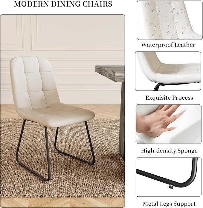 7-Piece Dining Table Set for 6 People, 70.8" MDF Kitchen Table with 6 Upholstered Chairs, Space-Saving for Dining Room, Breakfast Nook(Grey Table+6 White Chairs)