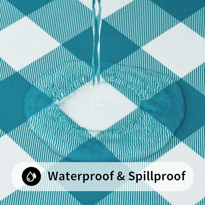 Smiry Rectangle Picnic Table Cloth, Elastic Waterproof Fitted Vinyl Tablecloths, Flannel Backed Buffalo Plaid Table Covers for Dining, Camping, Outdoor (White and Turquoise, 24" x 48")