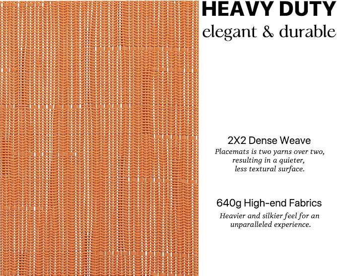 LEXMORE Placemats Set of 12 Vinyl/Plastic Woven Place Mats for Kitchen Table Indoor/Outdoor Washable Placemat Wipeable Dining Table Mats(Orange)