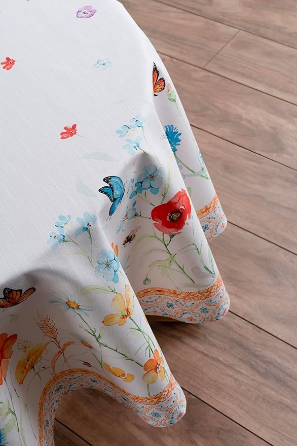 Maison d' Hermine Table Cloth Round Table 100% Cotton 63 Round Inches Tablecloth Reusable Decorative for Dining Room Farmhouse Home Valentines Day Decorations Spring Summer - Summer Whisper