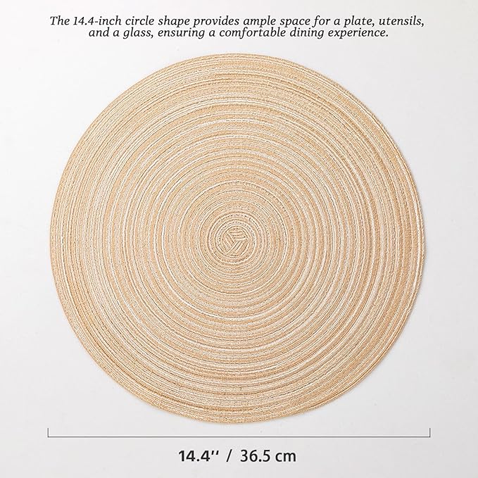 Round Placemats Set of 8 Woven Placemats Washable Braided Table Mats for Dining Table Heat Resistant Non-Slip Circle Place Mats(Beige)