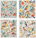 Vintage Bird Flowers Swedish Dishcloths for Kitchen, Papaya Reusable Paper Towels, 4 Pack Watercolor Dish Towels for Kitchen, Swedish Dish Cloths, Reusable Paper Towels Washable