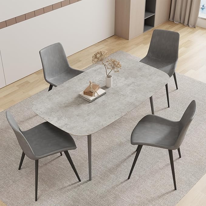 55.1'' Dining Table Set for 4,Modern Wood Dining Table,Leather Dining Chairs 4,Table and Chairs Set of 4,Ideal for Kitchen Dining Room (Gray Table + 4 Gray Chairs, 55.1")