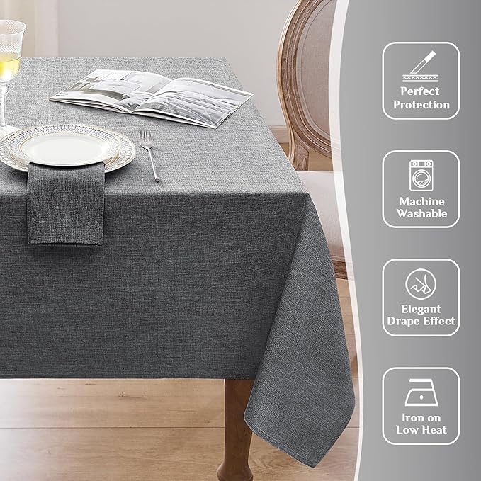 Softalker Outdoor Tablecloth 84x60 Inch Rectangle Dark Grey Table Cloths Linen Textured Stain and Wrinkle Resistant Modern Decorative Dining Table Cover for Spring, Summer, Tea Party, Birthday, Pinic