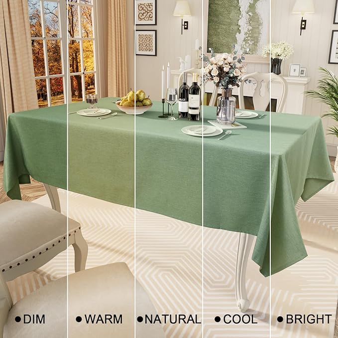 Smiry Rectangle Table Cloth Linen Textured, Waterproof Spillproof Anti-Wrinkle Burlap Tablecloth, Washable Decorative Fabric Table Cover for Dining, Party, Banquet, 60 x 102 Inch, Sage Green