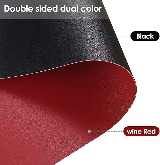 Round Table Pad, 1.8mm Thick, Dia.40 Inch, Leather Table Cover, Table Protector (Black+Wine Red)