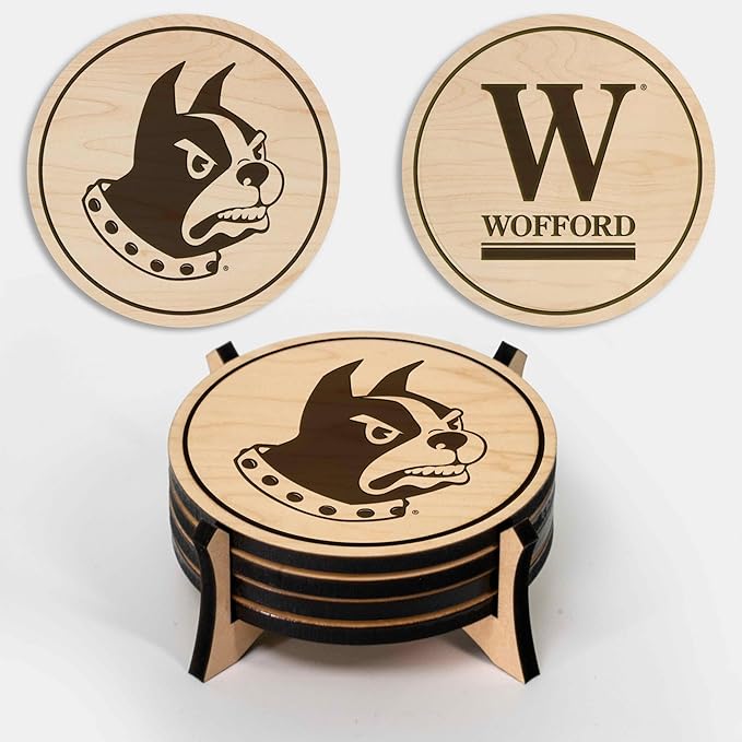 LazerEdge Wofford Terriers Wooden Coaster Set - Maple Wood - Officially Licensed Product - 4-Pack