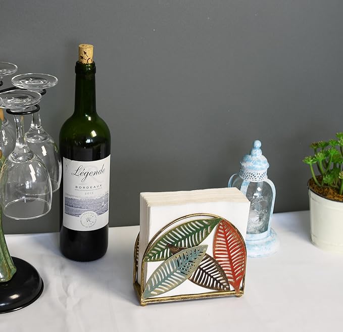 Modern Metal Napkin Holder for Dining Table, Upright Napkin Storage for Kitchen & Countertop, Multiple Color Leaves Tabletop Napkin Organizer & Letter Holder for Western Restaurant Coffee Shop