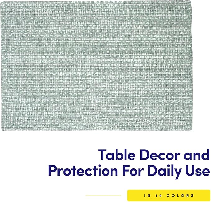 Sweet Home Collection 100% Cotton Placemats for Dining Room Rectangle Two Tone Woven Fabric 13" x 19" Soft Durable Table Mat Set, Set of 4, Pale Green
