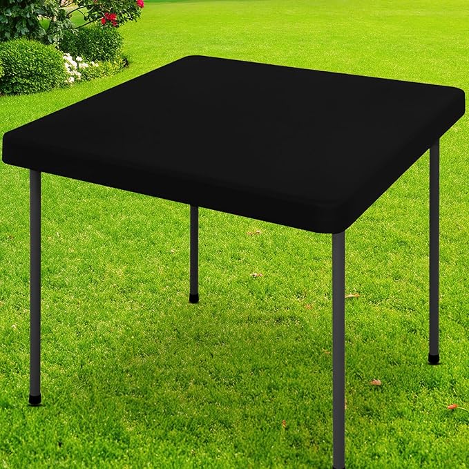 Smiry Square Picnic Table Cloth, Waterproof Elastic Fitted Tablecloths for 4 Foot Tables, Washable Polyester Table Cover for Camping, Indoor and Outdoor (Black, 42"x42")