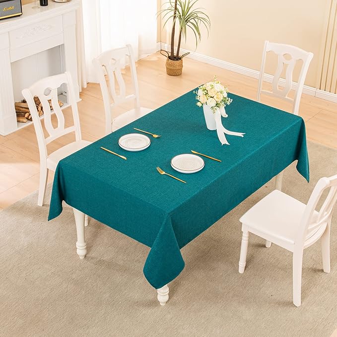 BALCONY & FALCON Small Square Tablecloth Washable Wrinkle Resistant and Water Proof Table Cloth Decorative Linen Fabric Tablecloths for Bedside End Table Bedroom Nightstand (Teal, 23.6x23.6)