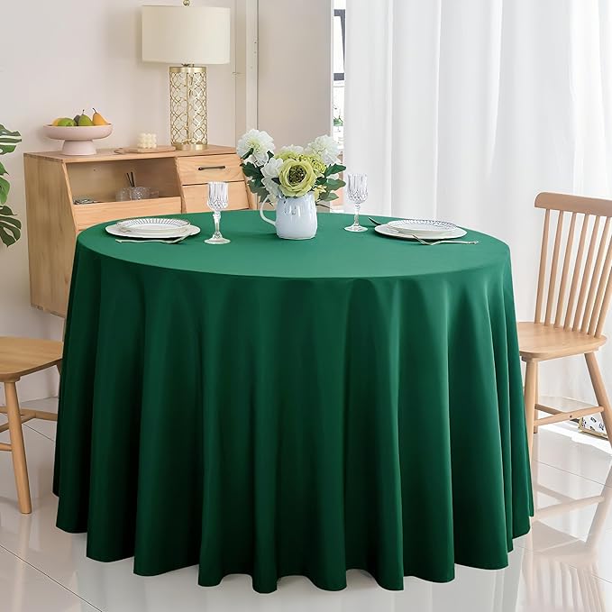 6-Pack Round 120-inch Blackish Green Table Cloths, Solid Stain and Wrinkle Resistant Circular Tablecloth, Premium Plain Weave Polyester Fabric Table Linen Covers for Hotel, Banquet