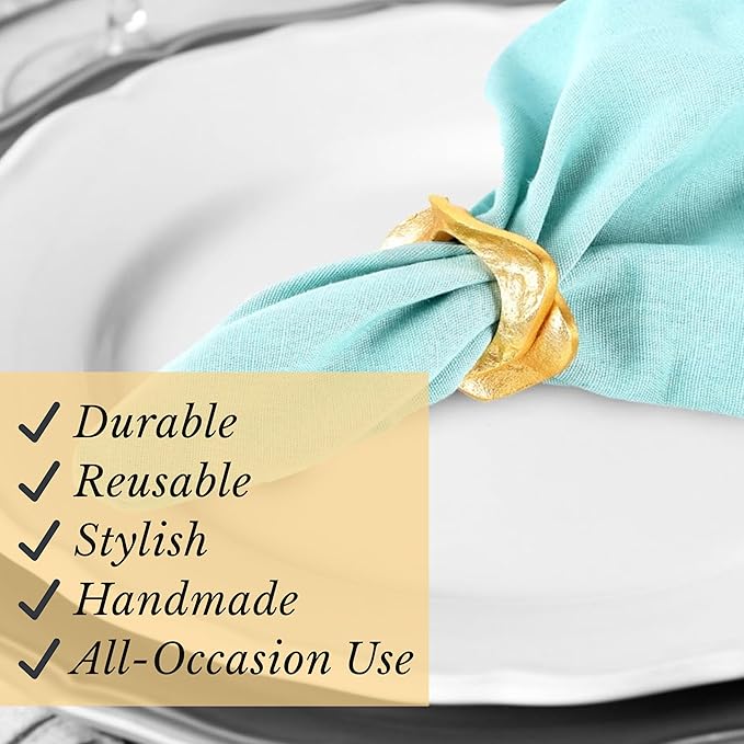 ALPHA Living HOME Modren Napkin Rings - 8 Pcs Premium Metal Napkin Holders for Cloth Napkins Elegant Table Decor for Weddings, Dinners & Special Occasions (Gold)