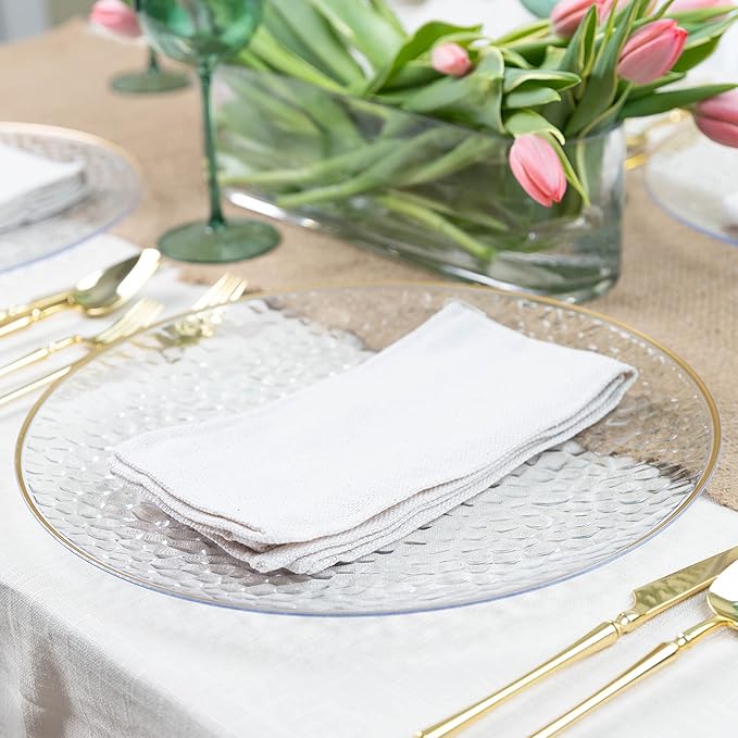 PARTY BARGAINS 13-Inch Charger Plates - 96 Pack, Hammered Clear Gold Rim, Heavy-Duty Disposable Chargers for Elegant Dining - Ideal for Weddings and Formal Events