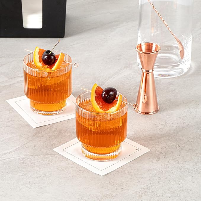 Restaurantware-Vetri 10 Ounce Old Fashioned Glasses, 6 Ribbed Whiskey Glasses - No-Lead, Dishwashable, Clear Glass Tumblers For Scotch, For Drinking Liquor, Cocktail, Bourbon, Cognac, And More