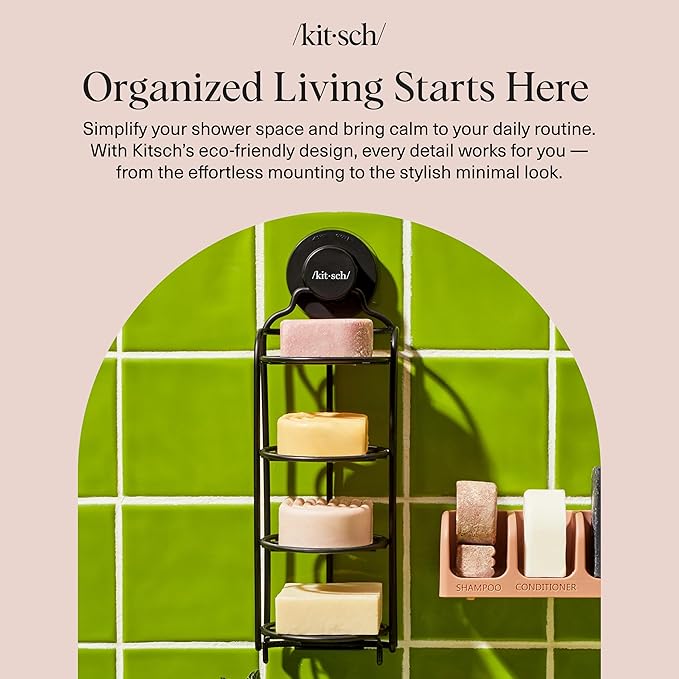 Kitsch Hanging Shower Caddy with Suction Cup – Self-Draining Bar Soap Holder & Shower Caddy for Shampoo Bars, Conditioner Bars & Soap – Rust Proof, Eco-Friendly, Wall Mount or Free-Standing Organizer