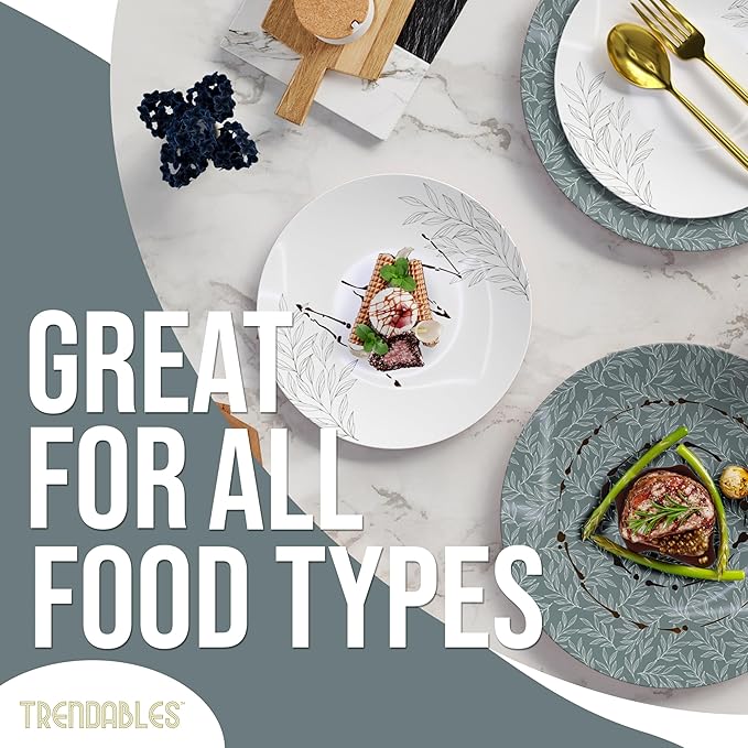 Trendables Disposable Dinnerware Decorative Plates Plastic Disposable Plates Set For 20 Guests 20 x 8 Inch Dessert Plate & 20 x 10 Inch Wedding Party Plate Set Aleh