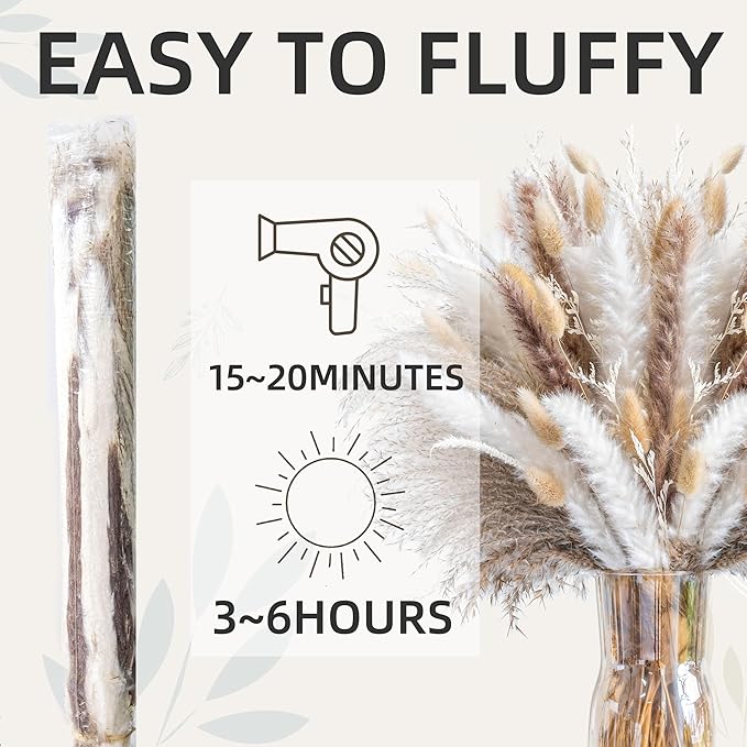 440PCS Natural Pampas Grass Mix Bouquet | Dried Pampas Bouquet for Wedding Boho Flowers Home Table Decor Desk Decor, Rustic Farmhouse Decor (440PCS)