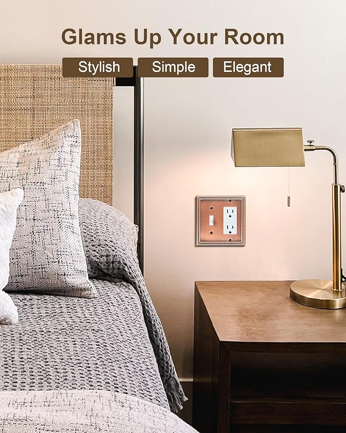 2-Pack Combo Toggle/Decorator Light Switch Cover Plate, Pearls Decorative Electrical Outlet Covers, Metal Wall Switch Plates and Outlet Covers, Antique Copper